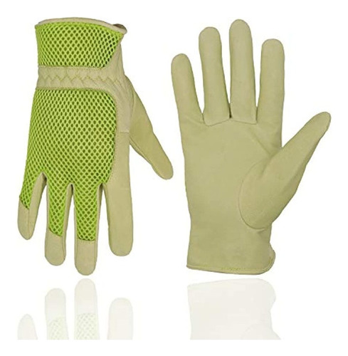 Guantes De Jardinería M Piel De Cerdo Para Mujer Color Verde Diseño De La Tela Liso