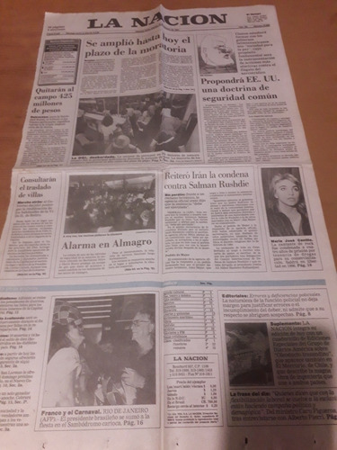 Tapa Diario La Nación 15 02 1994 María José Cantilo Villas 
