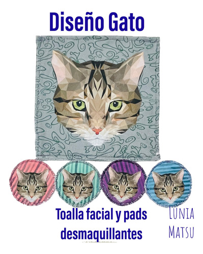 Pads Desmaquillantes Lavables, Y Toalla Facial. Gato