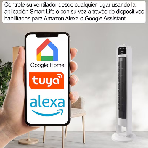Ventilador Torre Wifi Inteligente 5 Velocidades Omnibreeze 26 Cm 60 Blanco Negro Plástico 1