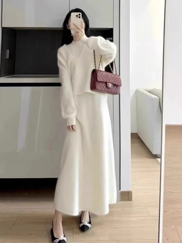 Vestido De Punto Para Mujer, Traje De Dos Piezas Elegante De