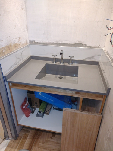 Mesada Cocina O Vanitory Cuarzo Purastone Gris Topo