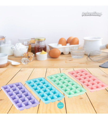 Imagen 3 de 6 de Set 4 Cubetera Hielera Plástico Colores Pastel Hielo Freezer