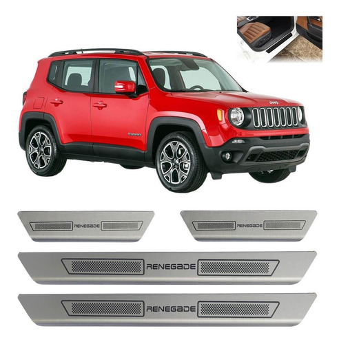 Kit Soleira Porta Aço Inox Escovado Jeep Renegade Todos Anos