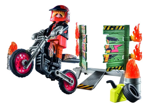 Playmobil Starter Pack Moto Con Pared De Fuego 29 Pcs