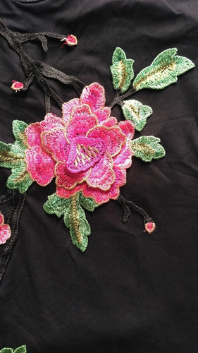 Imagen 2 de 6 de Vestido Negro Flores Bordadas Talla M Nuevo Importado Stock