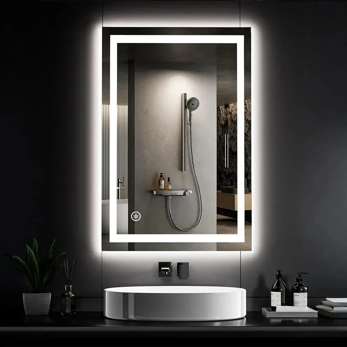 Espejo LED de Baño Táctil con Luz Ajustable y Función Antiniebla de 40 x 60 cm