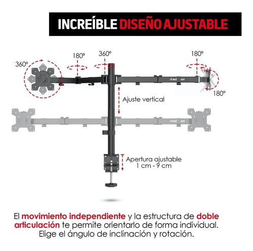 Imagen 4 de 9 de Soporte Para Monitor Doble Brazo 13-32 Con Base Redlemon