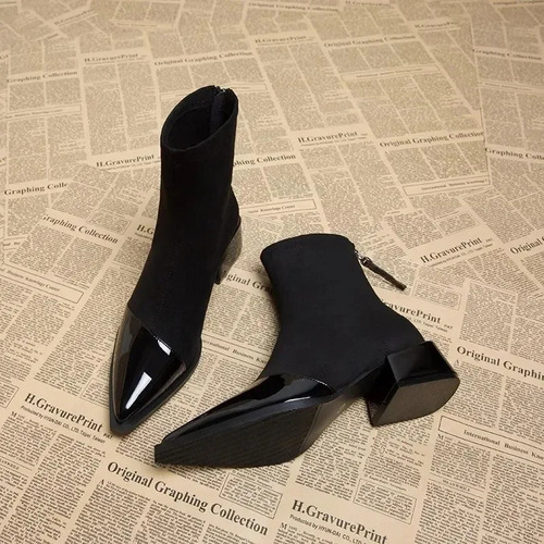 Botines Delgados Para Mujer Con Punta Puntiaguda Para Invier