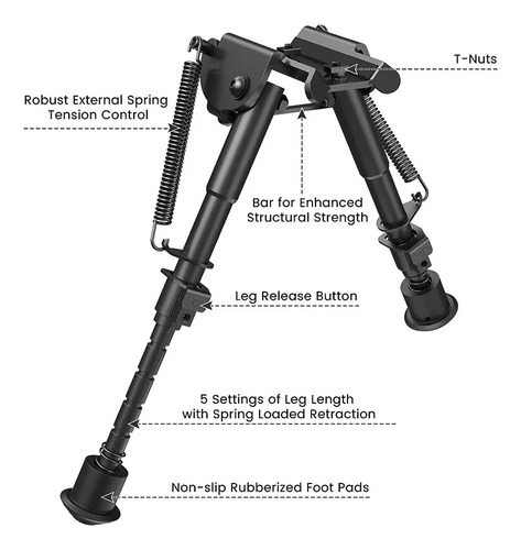 Bipode Táctico Picatinny 20mm Para Arma Larga Negro Plegable