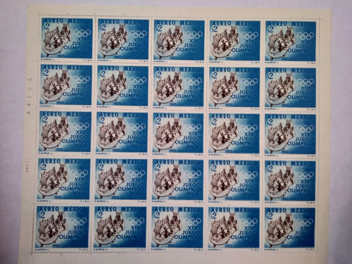 Imagen 1 de 2 de Hoja Completa 25 Timbres Nuevo Olimpiadas México 68 Prehispa