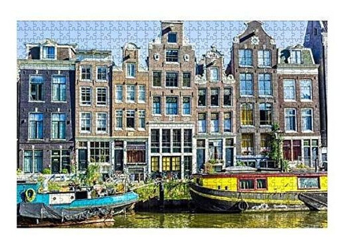 Wooden Puzzle 1000 Pieces Typical Dutch Houses In Amsterdam 