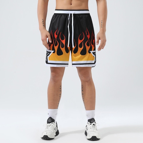 Pantalones Cortos De Baloncesto Con Estampado De Fuego [u]