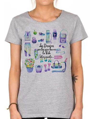 Remera De Mujer Frase Gym Los Desafios Entrenar Diseño