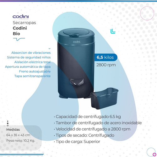 Combo Lavarropas Codini Silent 10kg + Secarropas Bio 6.5kg