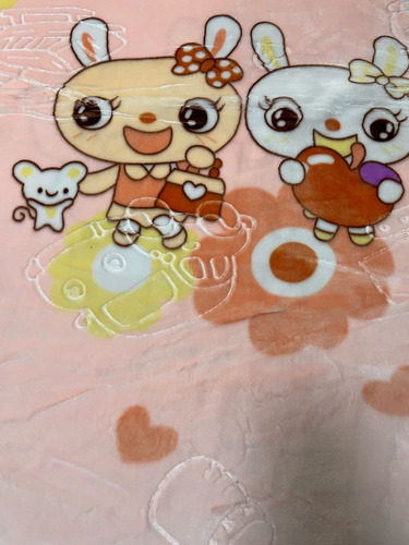 Cobertor Cunero Para Bebe 100x120cm Extra Suave Calientito Melón Conejitos Lisa