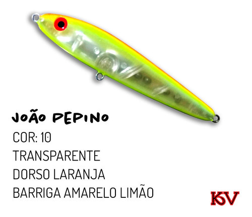 Isca Artificial De Superfície Kv João Pepino - 11,5cm 22g Cor 10 - Transparente Dorso Laranja Barriga Limão