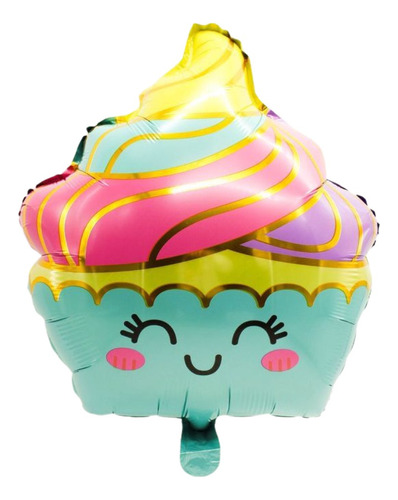 Globo Mylar Cupcake Arcoiris 60 Cm Fiesta Metalizado