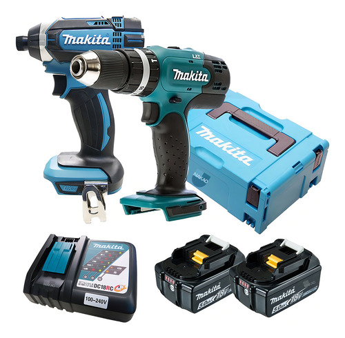 Combo Furadeira Impact Dhp453 + Paraf Dtd152 + Maleta Makita Cor Azul-turquesa