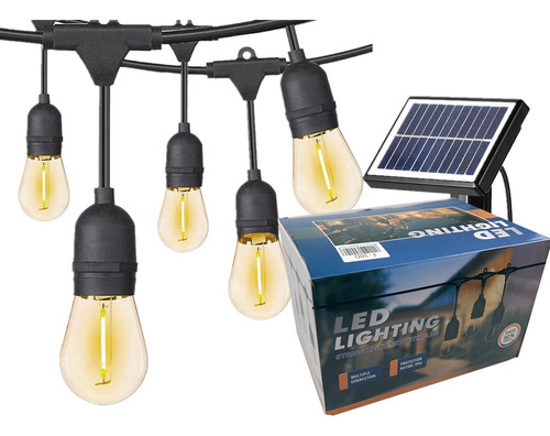 Guirnalda Led 10 Metros Panel Solar Con 10 Ampolletas Led Luces Cálida
