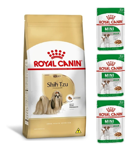 Kit Ração Shih Tzu Adult 2,5kg E 3 Sachês Mini Royal Canin