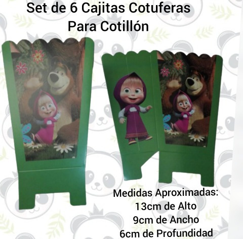 Set De 6 Cajas Cotuferas Para Cotillón Masha Y El Oso