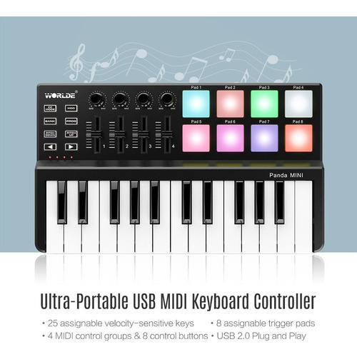 Teclado Midi Worlde Panda Pequeño Portátil Con Usb