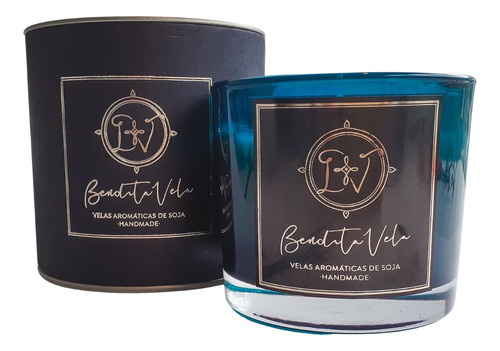 Imagem 2 de 2 de Vela Vegetal Aroma Menta E Alecrim Vidro Azul Cera Vegetal