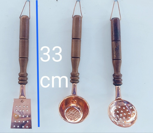 Imagen 3 de 3 de Set De Cucharones De Cobre 99.9%28 Cm De Largo.