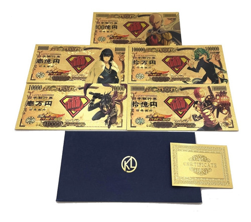 One Punch Man Set 5 Billetes Yen Dorados Saitama Genos Anime