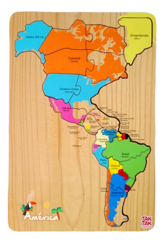 Mapa Madera América Completo Rompecabezas Encastre Didactico