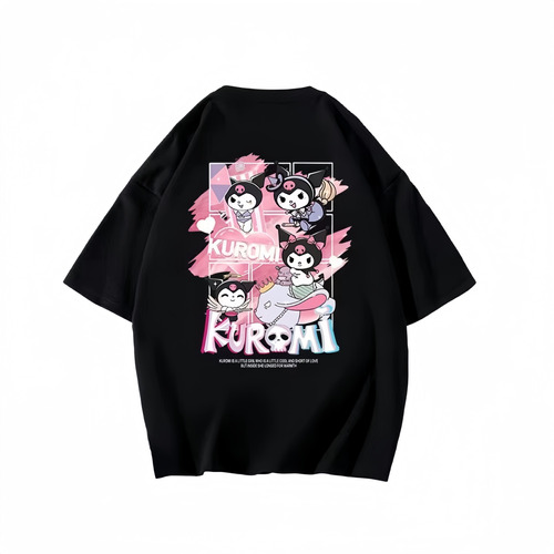 Playera Negro Oversized Kuromi Manga Corta T-shit Mujer 44