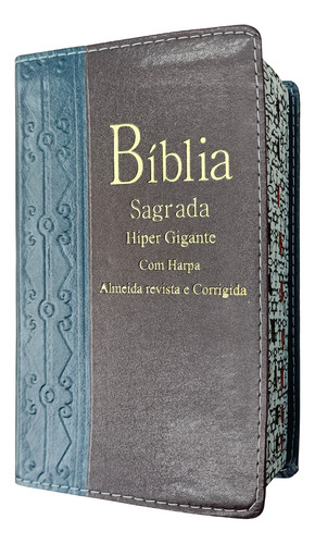 Bíblia Sagrada Com Harpa Letra Hiper Gigante E Índice Lateral Luxo Azul Com Vinho