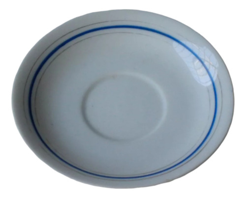 Antigo Pires Para Xicara Cha Porcelana Branca C/ Filete Azul
