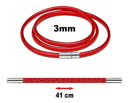 Collar Cordón Trenzado Encerado Rojo 41cmx3mm - Seguro Acero