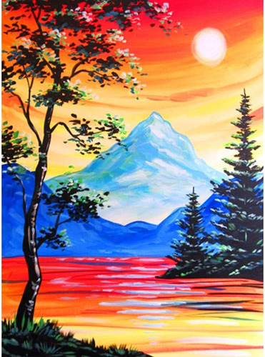 Puesta De Sol Diamante Pintura Lago Vista Amanecer Diamante 