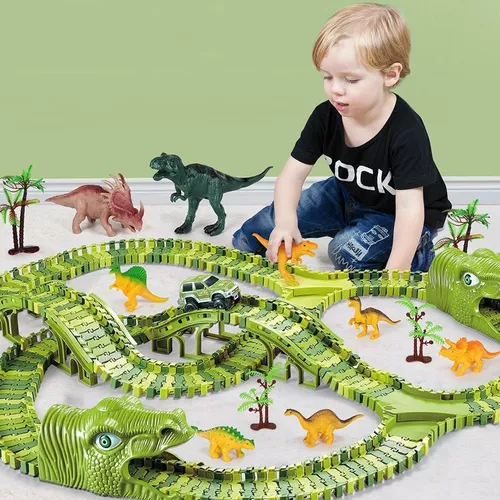 Dinosaurios Juguetes Niños 3 4 5 Años - Pista De Carreras Circuito Coches  para Niños con 14 Dinosaurios Juguetes Y 144 Pista De Coches Juegos Niños
