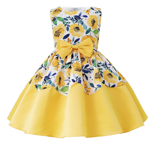 Bow Print Pleated Princess Dress