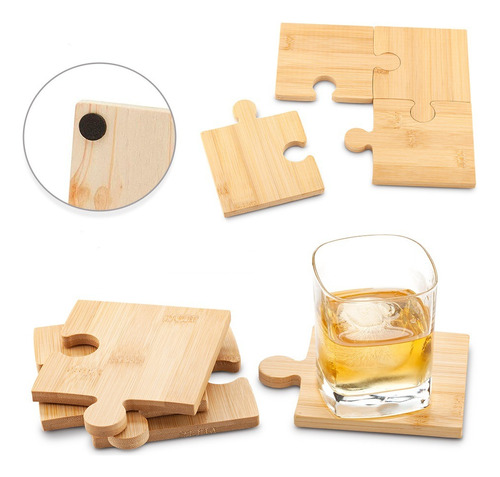 Set Portavasos Bamboo Puzzle Antideslizantes Mesa Bar Hogar