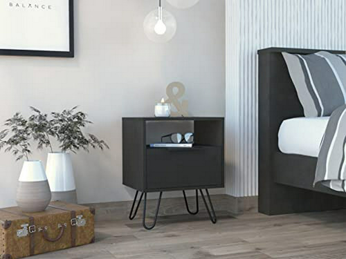 Mesa De Noche Compatible Con Dormitorio, Salón, Color Negro.