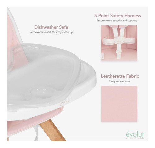 Evolur Zoodle 3 En 1 Silla Alta De Bebé Convertible En Rosa