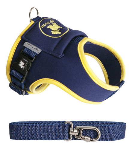 Coleira Peitoral Com Regulagem e Guia Para Cachorro Colete Neoprene Cor Marinho e amarelo Tamanho 2 Pet Finess