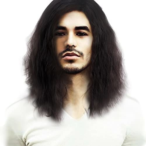 Medisifa Negro Long 70s Wig Para Hombres Wavy Men Wig 51s9k