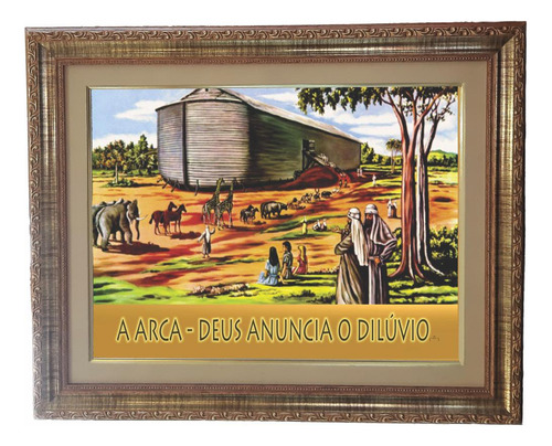 Quadro Da Arca De Noé, Mod. 01, Tam. 53x43cm. Angelus Dourado