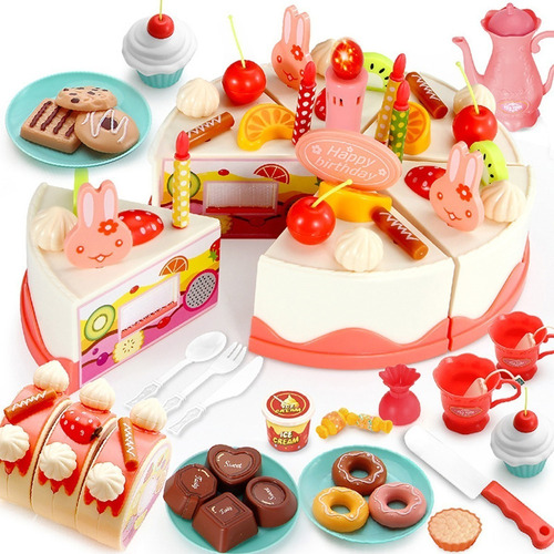 Bolo De Brinquedo Fatiado Comida Frutas Cozinha 82pcs Menina