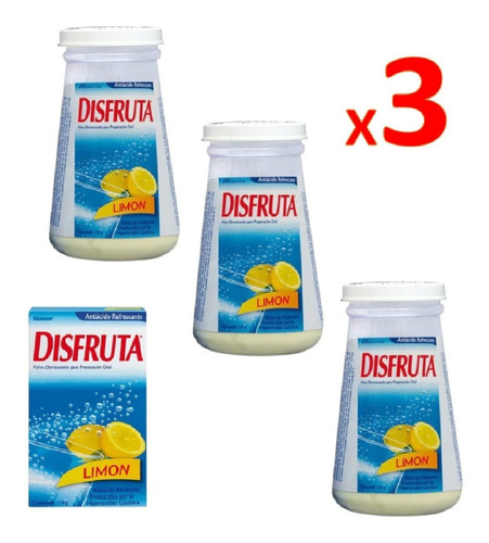 Disfruta Limón X3 Frasco 110g Polvo Efervescente Antiácido 