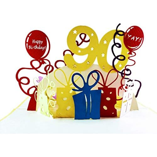 Feliz 90 Cumpleaños Muchos Regalos 3d Pop Up Tarjeta D...