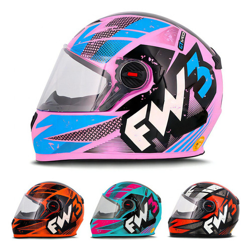 Capacete Fechado Fw3 Gtn Speed Preto Laranja Rosa Azul Tamanho do capacete 60