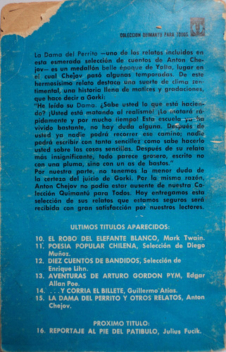 La Dama Del Perrito Y Otros Relatos - Anton Chejov, 1972. (Usado)