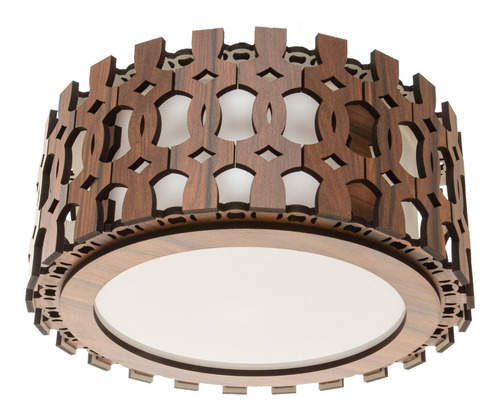 Lustre Decorativo Madeira Plafon Redondo Encantadas 35cm